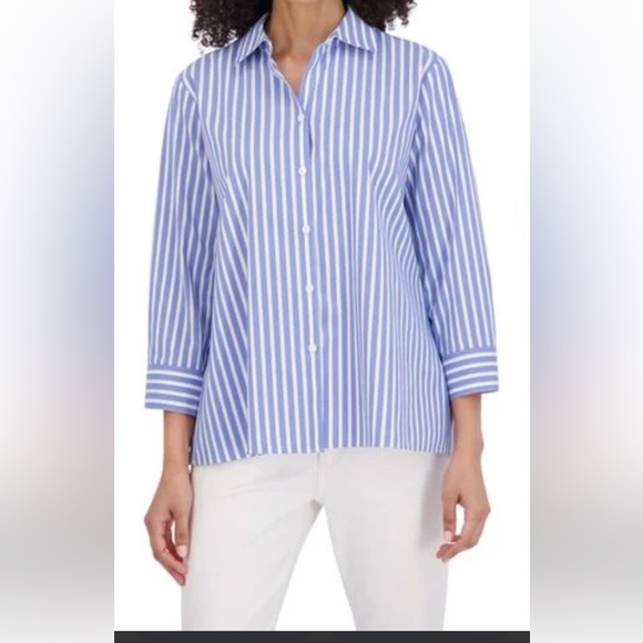 New! Foxcroft NYC plus size 22W blue striped front button non iron shirt. - Picture 4 of 10